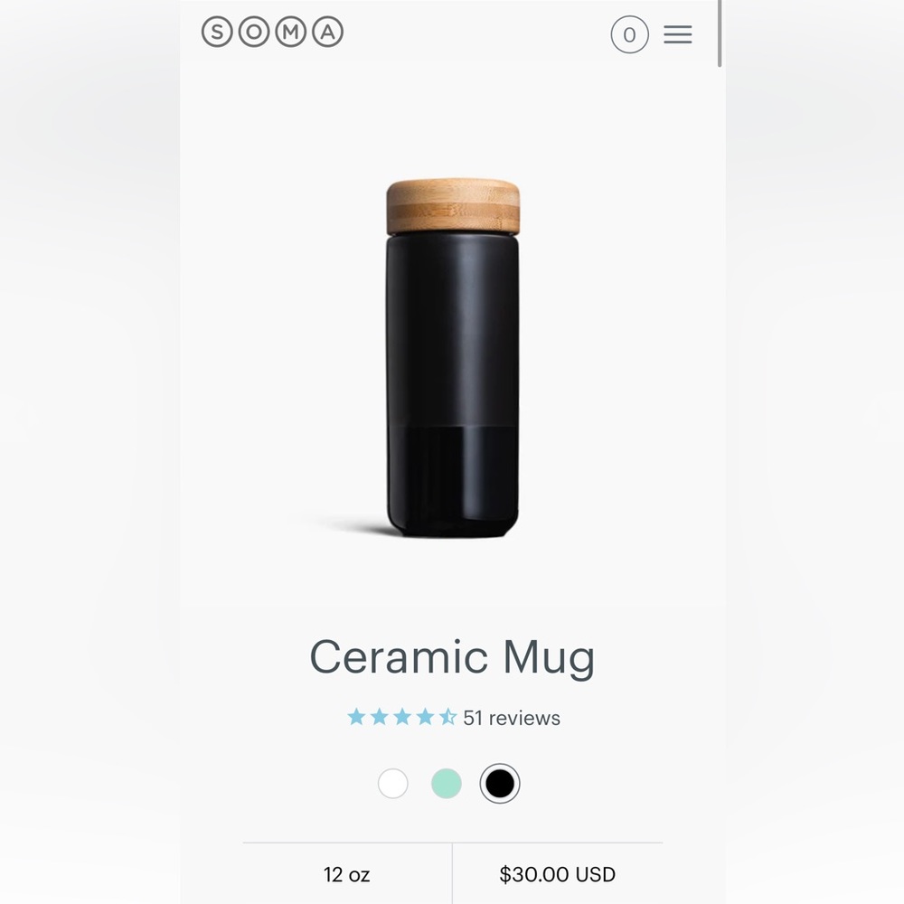 BRAND NEW Soma 12oz Insulated Ceramic Mug (black)